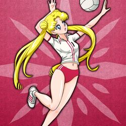Usagi Tsukino in Kozue Ayuharas volleyball jersey